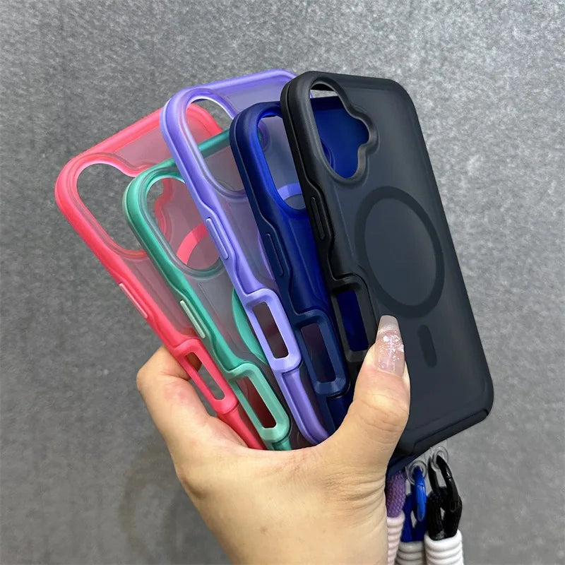 Colorful MagSafe iPhone Case with Hand Strap – Shockproof & Stylish